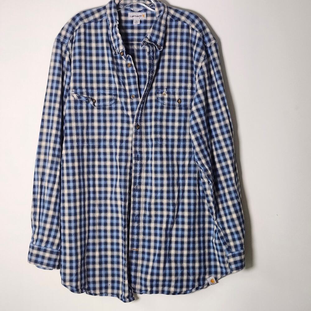 Carhartt Plaid Blue/Lt Blue Relaxed Fit Button Down Shirt Men's XL A0088